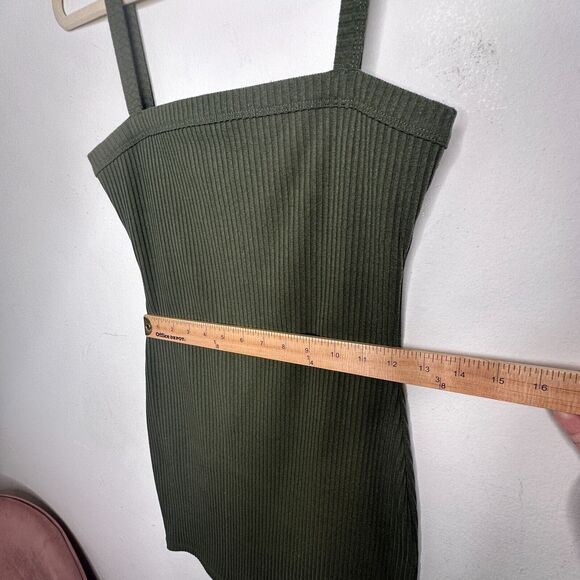 Lovers & Friends Army Green Square Neck Thin Strap Rib Knit Bodycon Mini Small - Picture 11 of 14